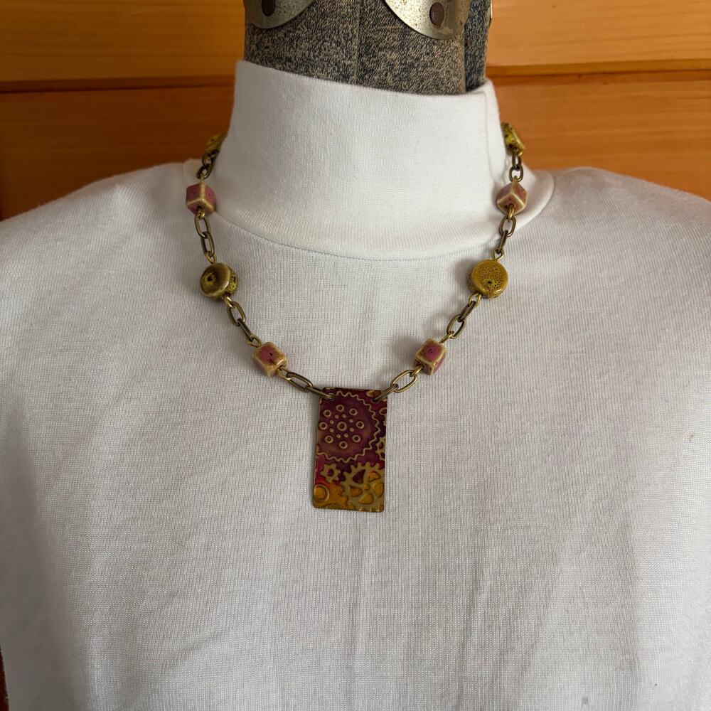 Artisan Steampunk Mixed Media Pendant Necklace Wearable Art Boho Chic Indie 19"